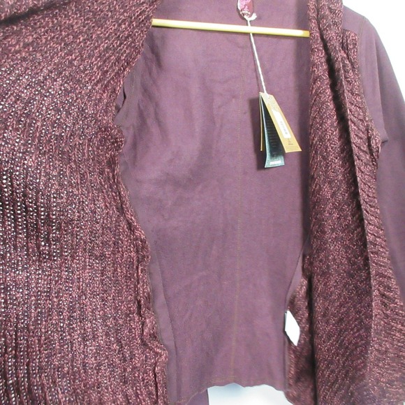 Prana Demure Cardigan Women M Purple LS Open Front Draped Knit Trim Boho 494 - Picture 9 of 13